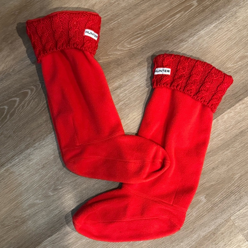 Hunter Cable Knit 6 Stitch Boot Liner Socks M 5-7 Red